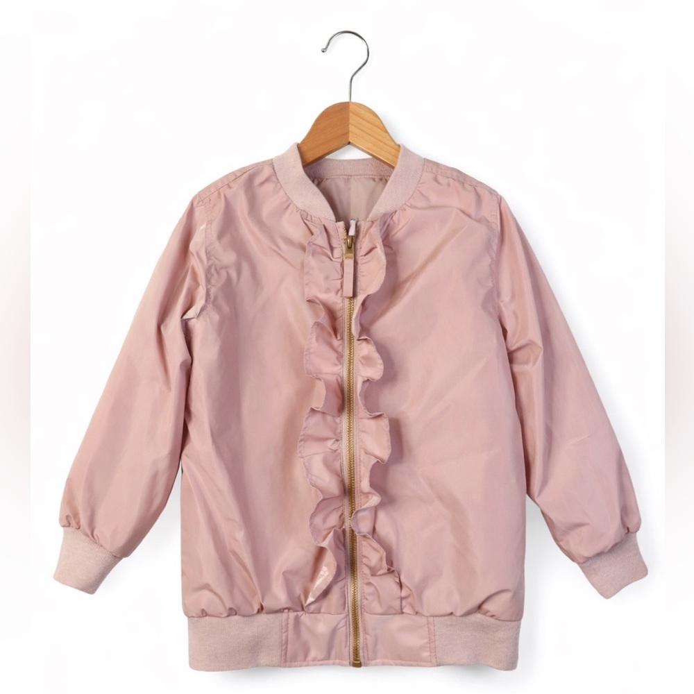 Girls' Pink Ruffle Front Puffer Jacket